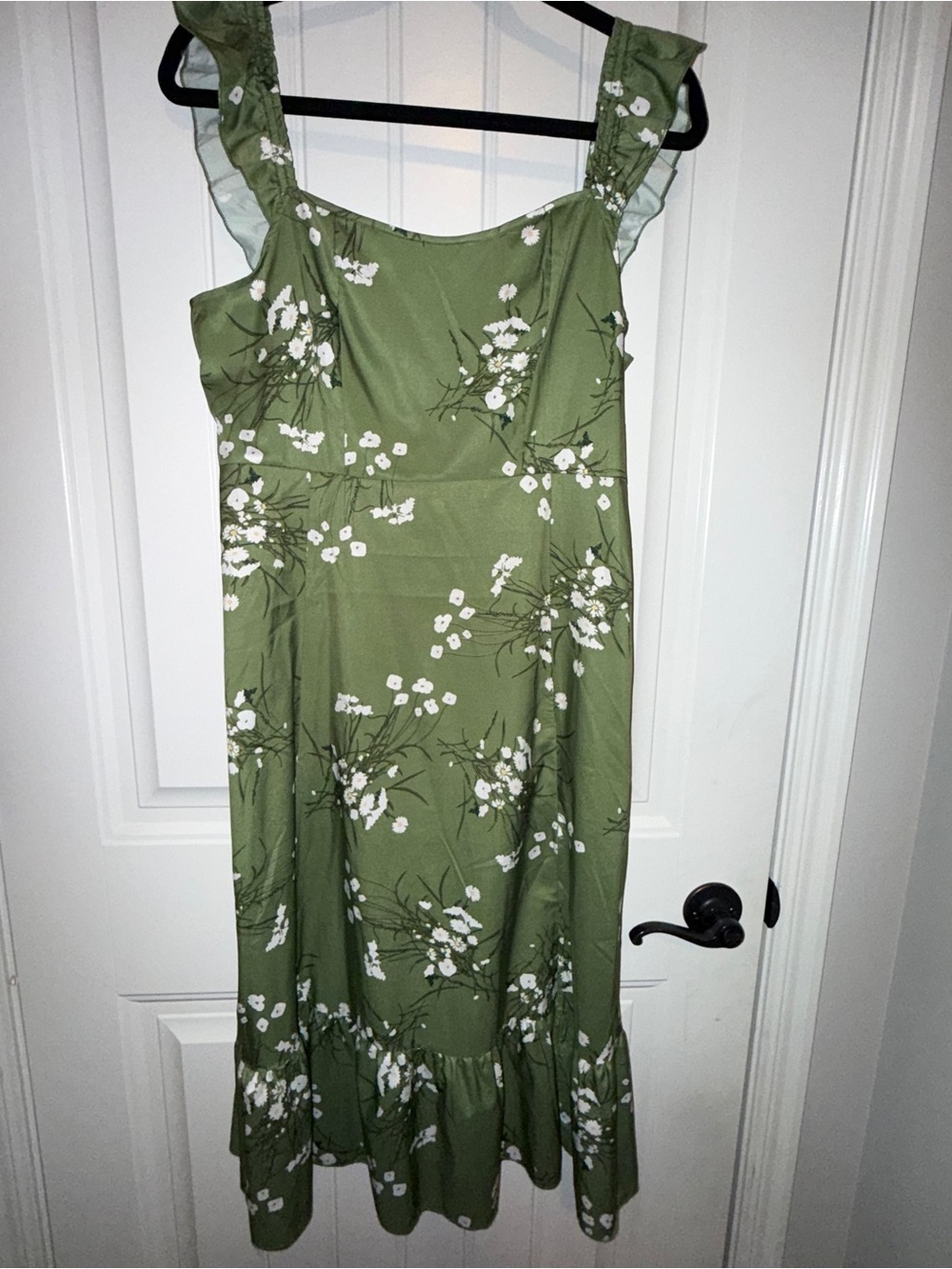 SHEIN Olive Green Floral Ruffle Midi Dress